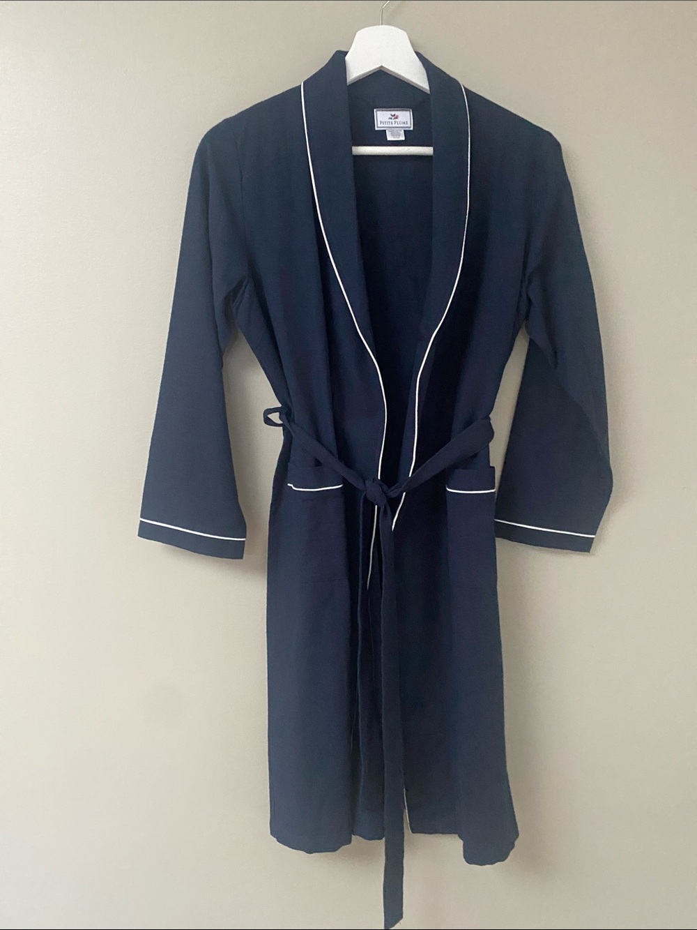 Petite Plume Navy Piped Cotton Robe - Navy size 11/12